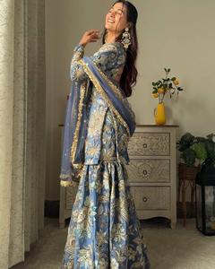 Latest Indian Wedding Party Wear Chinon Digital Print With Sequence Embroidered Work Top and Sharara With Lace Work Dupatta - Product Image 2