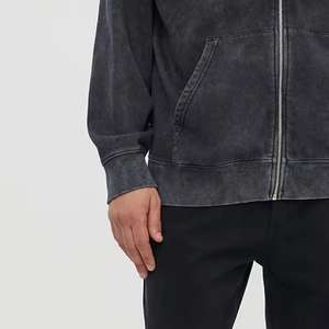 Sudadera con Capucha Corta Vintage de Color Liso, Estilo Desgastado, Bordado, Gruesa, Lavada al Ácido para Hombre - Product Image 4