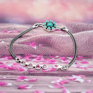 Pulsera de boda de piedras preciosas naturales de Plata de Ley 925, Pulseras de Moda Floral para su regalo de aniversario, turquesa Natural - Product Image 4