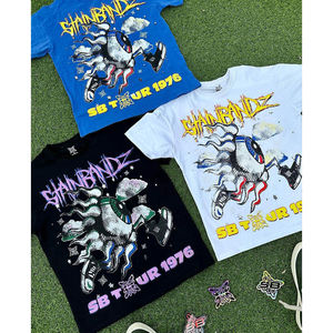 เสื้อยืดผู้ชายไหล่ตกไซส์ใหญ่ป้องกันการหดพิมพ์โลโก้ด้านหน้าเปล่าคุณภาพสูง - Product Image 3