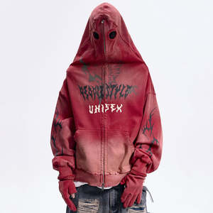 เสื้อมีฮู้ดสไตล์สตรีทแฟชั่นมีซิปโอเวอร์ไซส์ออกแบบได้ตามต้องการสำหรับผู้ชาย - Product Image 1