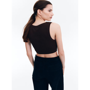 Débardeurs courts décontractés pour femmes, col rond côtelé, haute qualité, vente en gros, couleur unie, sans manches - Product Image 2
