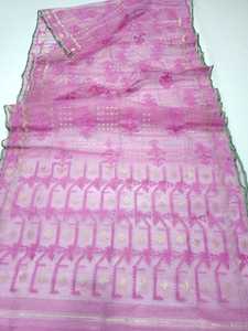 Trendy Deshi Dhakai Pink Jamdani Sharee Calidad de exportación para mujeres JAMDANI FABRIC Blue GREEN Golden Sky Blue de Bangladesh - Product Image 6