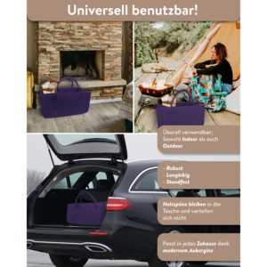 Bolsa de Almacenamiento Portátil de Diseño Moderno Aubergine, Bolsas de Fieltro para Leña y Alimentos, Bolsas Cuadradas de Tela de Algodón y Poliéster para Viajes - Product Image 2