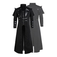 Ropa gótica para hombre, abrigo Punk de cuero negro, abrigo negro de estilo gótico para hombre, abrigo largo gótico de piel sintética 2025