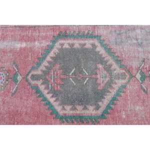 Turkish Vintage Rug 1.4x4.9 ft, <b>Red</b> Animal Print <b>Wool</b> Rug - Product Image 5
