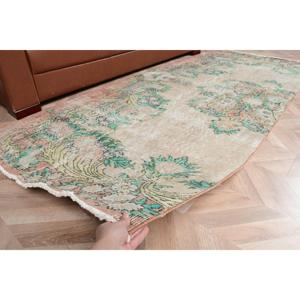 Alfombra de 3.6x8.1 pies, Alfombra Turca Vintage, Alfombra de Lana Sólida Verde Marrón - Product Image 5