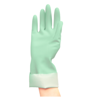 Gants de lavage de vaisselle modernes pour cuisine, en coton doublé, épaisseur moyenne 17 mil, en caoutchouc souple vert pastel, imperméables, coupe droite