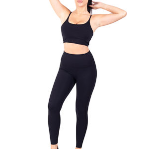 Wholesale Black Women's Yoga Set High Waist <b>Leggings</b> Scoop Neck Spaghetti Strap <b>Crop</b> Top Sleek Comfortable Eco-Friendly Workout - Product Image 1