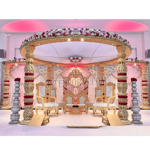 Glamorous Indoor Weddings Anmol Mandap Set Impresionante Damroo Mandap para bodas tradicionales Aspecto de madera Fibra Anmol Mandap EE. UU. - Product Image 1