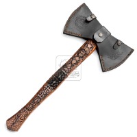 Kapak Viking Tomahawk DD-VikingAxe-LE07 Baja Damaskus Industri Tempa Tangan Kapak Berbulu Pegangan Kayu 58-62HRC Berkemah