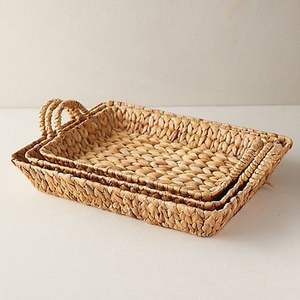 Plateau en rotin de bambou fait main plateau en rotin avec poignée tissé à la main rond haut mur plateaux de séparation des aliments multi-usages - Product Image 5