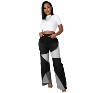 กางเกงยีนส์เอวสูงผ้ายืดสำหรับผู้หญิงเสื้อผ้าสตรีสไตล์ยุโรปและอเมริกันแบบพรีเมียมกางเกงขาบานแบบลำลอง - Product Image 5