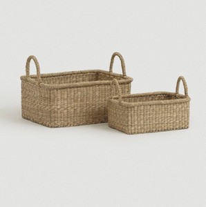 ตะกร้าสานใส่ผ้าหญ้าทะเลพร้อมที่จับ - Product Image 1
