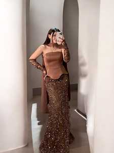 Vestido de Noche de Lentejuelas de Alta Calidad, Corte Sirena, Manga Larga, Vestido Formal de Fiesta, Color Borgoña, Crema, Azul Marino, Tallas 36 38 40 42 - Product Image 4