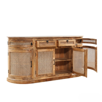 Buffet/Credenza rustique en bois massif et rotin, style bohème côtier, grand format, 4 tiroirs, pour hôtel, cuisine, salle à manger, salon