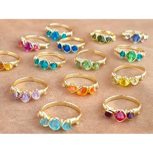 Gold Plated Wire Wrap Fashion <b>Rings</b> Colorful Stones for Resale Appeal - Product Image 3