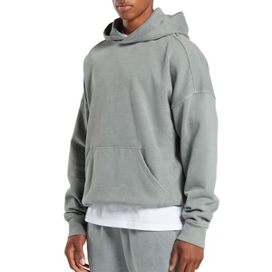 Venta al por mayor de gran tamaño pulóver con capucha para los hombres personalizados gota hombro pesado 100% algodón sudaderas con capucha bordadas de invierno - Product Image 3