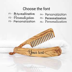 Peine para Barba de Madera de Olivo ArtisRaw Tunisie con Logotipo Personalizado, Peine para Piojos para el Cuidado del Cabello, Mango de Madera, Uso Doméstico, Salón y Viajes - Product Image 2