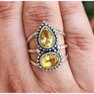 Handmade Citrine <b>Statement</b> <b>Ring</b> in Sterling Silver Yellow Gemstone Jewelry for November Birthdays Fashionable <b>Ring</b> - Product Image 2
