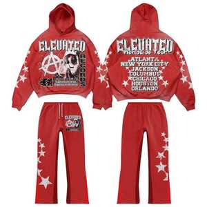 Streetwear Homme Ensemble de survêtements imprimés deux pièces Pantalon de survêtement évasé et sweat à capuche 100% coton Service OEM personnalisable - Product Image 6