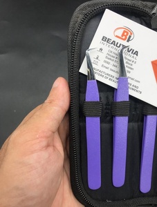 แหนบต่อขนตาปลอมญี่ปุ่นสีม่วงแวววาวที่จับเพชรแบบมืออาชีพปลายแหลม - Product Image 2