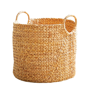 Cesta de lavandería de jacinto de agua redonda vietnamita natural con ASAS-Cesto duradero y espacioso para la organización del hogar - Product Image 1