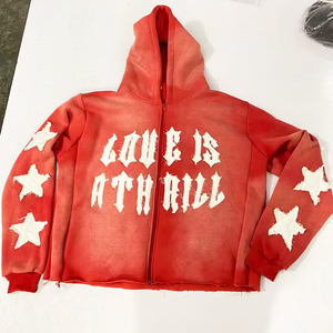 Pull à capuche décontracté d'hiver personnalisé en gros 100% coton polaire vieilli Patch Applique broderie Logo unisexe écologique - Product Image 3