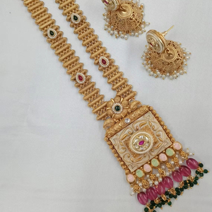 JOYERÍA DE COBRE TRADICIONAL Y DE MODA INDIA CONJUNTO DE JOYERÍA DE BODA NOVIA PARA MUJER CONJUNTO DE PENDIENTES Y COLLAR - Product Image 1