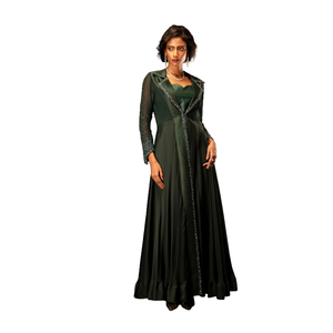 Ensemble de robe et veste brodée vert émeraude pour femmes, pour occasions spéciales et fêtes - Product Image 1