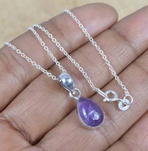 Pendentif en améthyste en forme de poire fait main, bijoux en argent sterling 925, collier élégant pour femmes et enfants, cadeau - Product Image 4