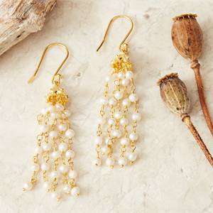 Boucles d'oreilles pendantes en argent sterling 925 avec perles de rocaille et pierres précieuses, faites à la main, bijoux classiques pour femmes, plaquées or, cadeau de fête - Product Image 2