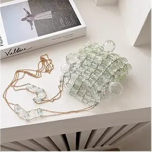 Niche Design Crystal Glass Chain Beaded Woven Bag For Women Spring And Summer 2024 New Transparent Mini Crossbody Bag
