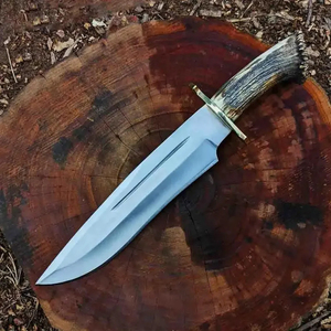 Couteau Bowie à lame en acier D2 fait main avec manche en bois de cerf et étui en cuir - Product Image 1