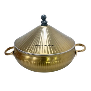 Olla de doble pared de acero inoxidable, cazuela martillada con acabado dorado, forma redonda, nuevo calentador de alimentos de Metal de lujo - Product Image 2