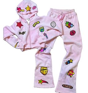 Ensemble de survêtement deux pièces de haute qualité pour hommes et femmes, lavage à l'acide, sweat-shirts à fermeture éclair, pantalons de survêtement, polyester/coton éponge, sweat-shirts pour hommes - Product Image 6