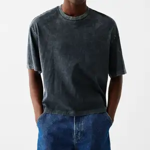 Üretici özel DTG erkek tişörtlerin boy ağır Boxy Fit kırpma güneş soluk TShirt asit yıkama sıkıntılı T-Shirt erkekler
