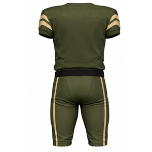 Maillot de football américain vert olive très demandé, performance professionnelle, avec rayures doubles chevron sur les manches et pantalon - Product Image 2