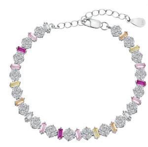 Bracelet tennis rond coloré et radieux, bracelet quotidien, argent sterling 925, bracelet de luxe avec diamant - Product Image 1