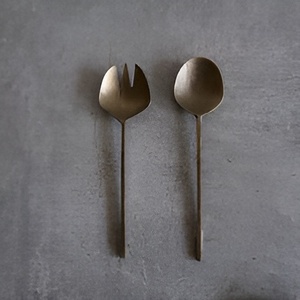 Ensemble de serveurs à salade fini mat en laiton de taille standard de luxe moderne de qualité supérieure poignée en pierre de marbre pour ustensiles de cuisine couverts - Product Image 4