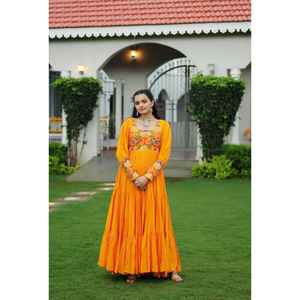 Nuevo vestido de rayón de fiesta de lanzamiento con bordado pesado hasta el suelo de secado rápido para bodas y Diwali - Product Image 1