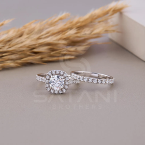 Round Moissanite Halo Bridal Set Featuring 65 Millimeter Center <b>Stone</b> Surrounded By 43 Sparkling Side Diamonds Engagement - Product Image 2