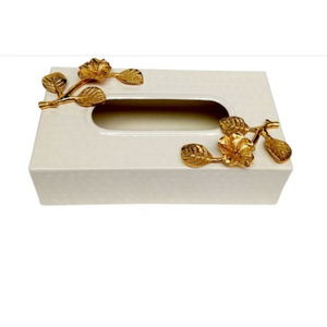 Boîte à mouchoirs en métal de table moderne en métal de la meilleure qualité avec fleur dorée Boîte à mouchoirs Porte-serviettes Accessoires de salle de bain - Product Image 1