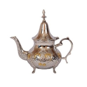 <b>Silver</b> Finished Brass Table Decorative <b>Teapot</b> Kettle With Beautiful Engraving Design Metal Coffee Pot Made India - Product Image 1