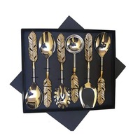Ensemble de cuillères à salade en acier inoxydable de qualité supérieure avec poignée en feuille Design décoratif pour la cuisine à domicile et l'utilisation de cadeaux