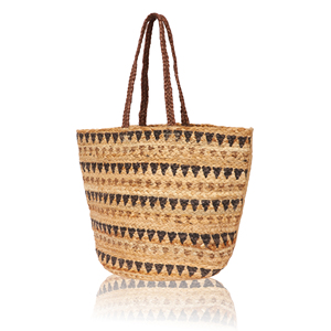 Grand sac de plage en paille de jute de luxe, forme seau, avec fond jaune et poignée longue pour le port à l'épaule, sac de shopping - Product Image 5