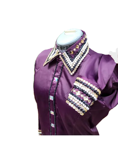 Handmade Cowgirl Western Show Shirt in <b>chocolate</b> <b>brown</b> on Stretch Taffeta Fabric for Equestrian Wear - Product Image 3