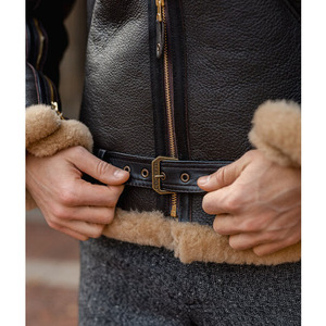 Custom Made <b>Men's</b> Leather <b>Jackets</b> Warm <b>Shearling</b> Waterproof Heated Eco-Friendly Zipper Turn-down Collar Roll-back Cuffs High - Product Image 5