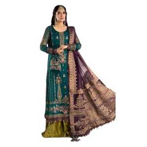 Best Quality 3-Piece Modern Women's Wedding Long <b>Dresses</b> Lace Crystal Ruffles Garara Suits Indian & Pakistani Fashion Wear - Product Image 1