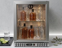 Réfrigérateur à bouteilles sous comptoir en acier inoxydable avec porte vitrée pour bière, eau et desserts, idéal pour bar domestique ou commercial